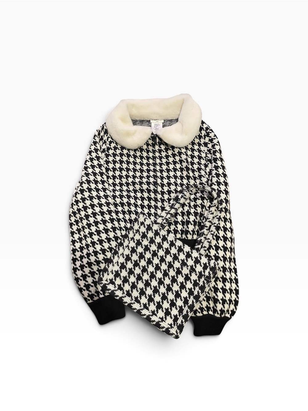 Max Studio Kids Houndstooth Jacket with Cream Faux Fur Collar and Purse Size 7/8